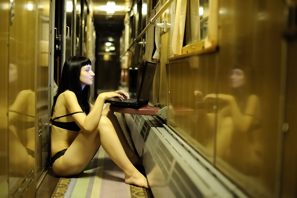 Naked girl by train